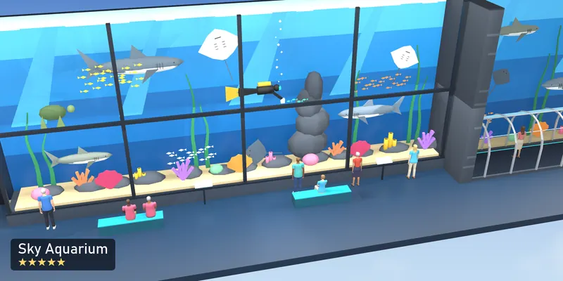 Sky Aquarium, a 5-star room, as a scale model of its 3D room, with the people who use it
