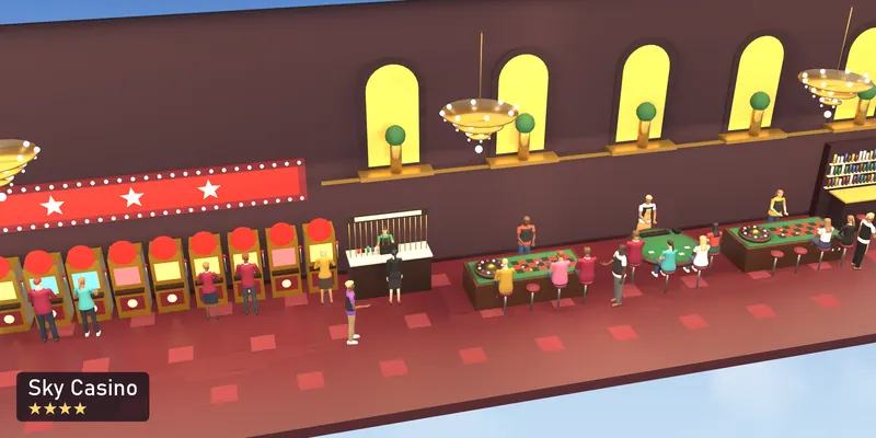 Sky Casino, a 4-star room, as a scale model of its 3D room, with the people who use it