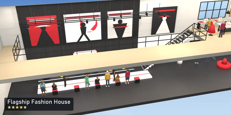 Flagship Fashion House, a 5-star room, as a scale model of its 3D room, with the people who use it