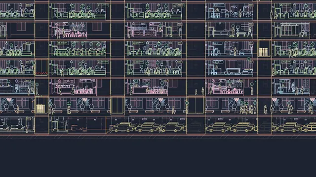 The garage and the lower floors in CAD.