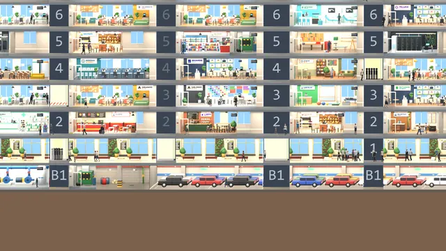 The garage and the shops of a 2D tower.
